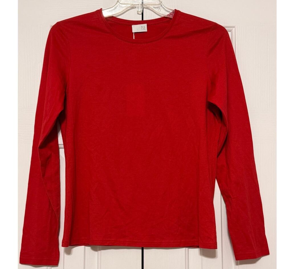 NWT TSE Long Sleeve Cotton Crewneck, Cherry, Size L